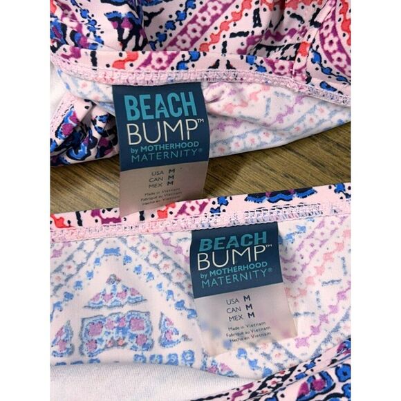 M Beach Bump By Motherhood Maternity Pink & Blue Chevron Tankini Swimsuit - Picture 6 of 9